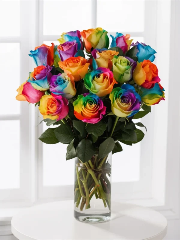 Ramo De Rosas Multicolor En Jarrón