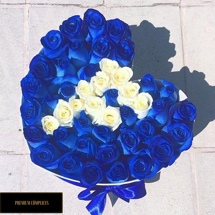 50 Rosas Premium Azules En Corazón Con Inicial - Floristería Cómplices