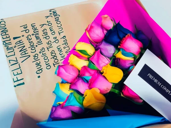 Ramo Mensajero 20 Rosas Arcoiris