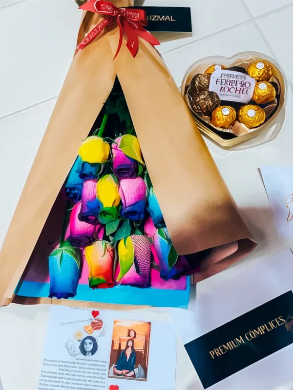 Ramo Multicolor 12 Rosas Más Bombones Chocolate Ferrero