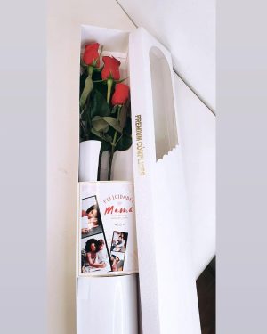 3 rosas en caja larga