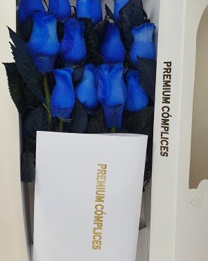 CAJA LARGA DE 12 ROSAS AZULES PREMIUM