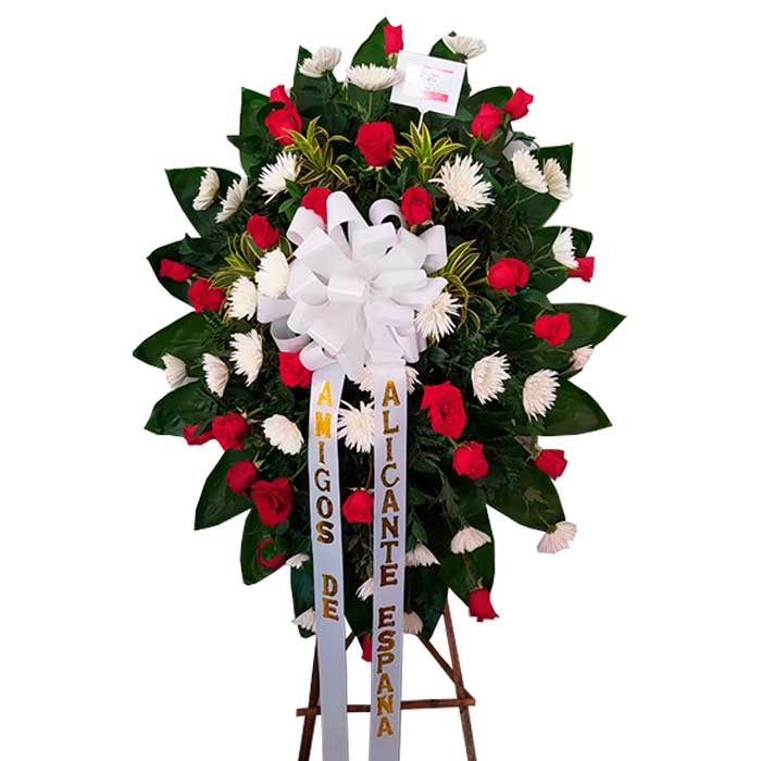 Corona Roja con Blanco Hermosa floristerias en cali Arreglos florales para difuntos CONDOLENCIAS 🕊️