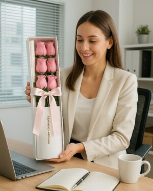 CAJA LARGA DE 6 ROSAS TONO ROSADO FUERTE / PRECIO VARIABLE POR MÁS DE 3 UNIDADES