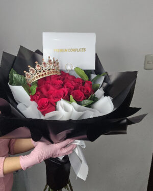 BIG BOUQUET PREMIUM MÁS CORONA PREMIUM ( RAMO EXTRAGRANDE CON 24 ROSAS)