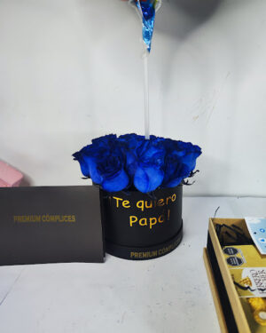 BOX PERSONALIZADO DE ROSAS ROSAS AZULES " TE QUIERO PAPÁ "
