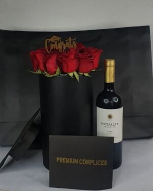 BOX LUXURY PREMIUM CON ROSAS ROJAS MÁS VINO / EXCLUSIVO GRADUACIÓN